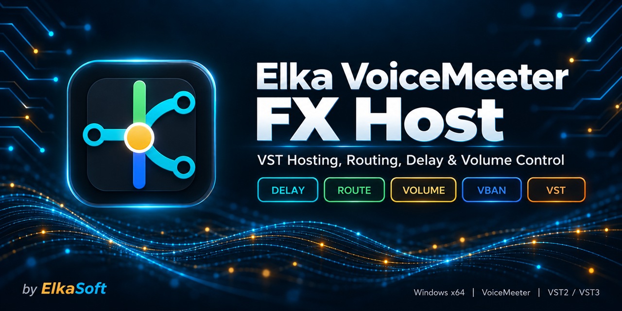 Elka VoiceMeeter FX Host, with Delay, Route, Volume, VBAN and VST controls.